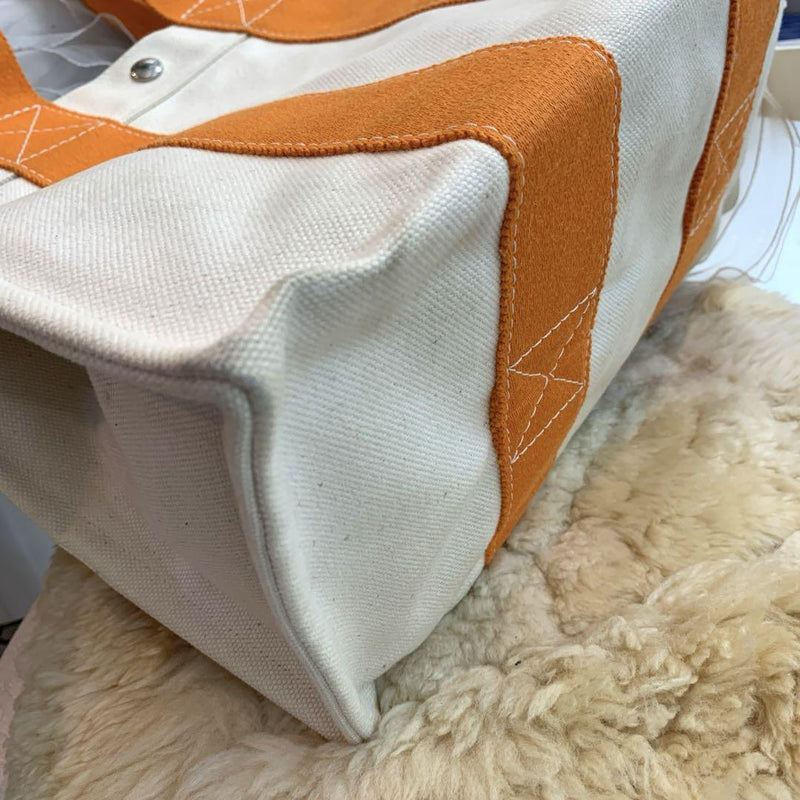 ☆Good condition☆HERMES Bora Bora PM Canvas Tote Bag White x Orange