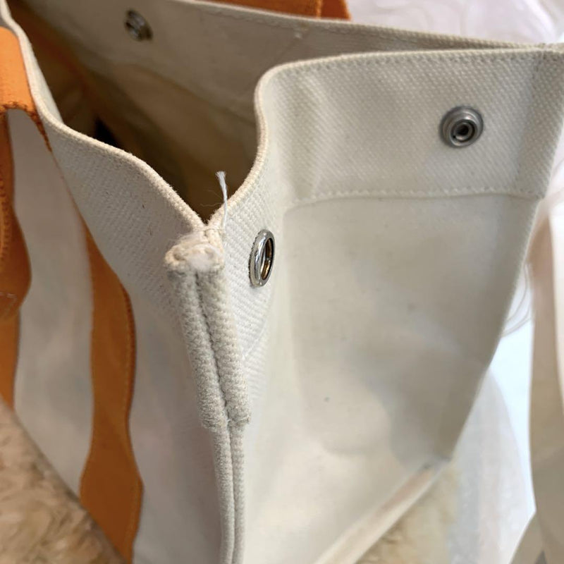 ☆Good condition☆HERMES Bora Bora PM Canvas Tote Bag White x Orange