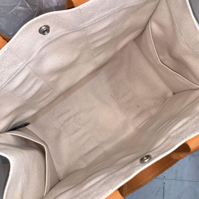 ☆Good condition☆HERMES Bora Bora PM Canvas Tote Bag White x Orange