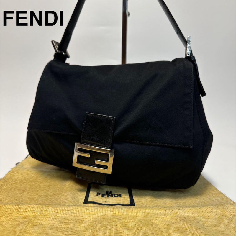 p72 [Extremely beautiful] FENDI Cotton Jersey Black Mamma Bucket Shoulder Bag