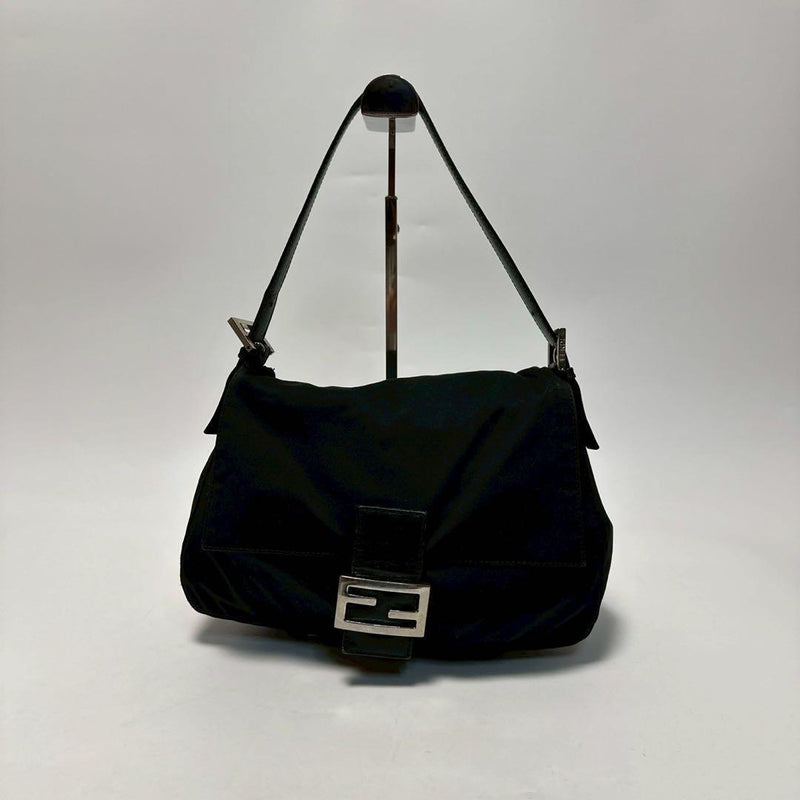 p72 [Extremely beautiful] FENDI Cotton Jersey Black Mamma Bucket Shoulder Bag