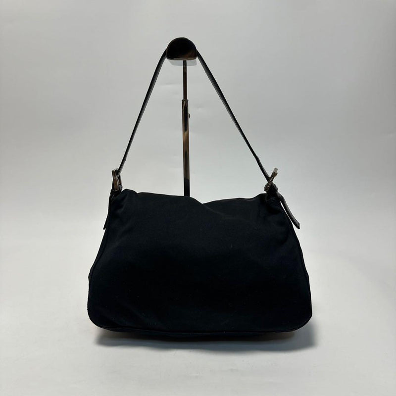 p72 [Extremely beautiful] FENDI Cotton Jersey Black Mamma Bucket Shoulder Bag