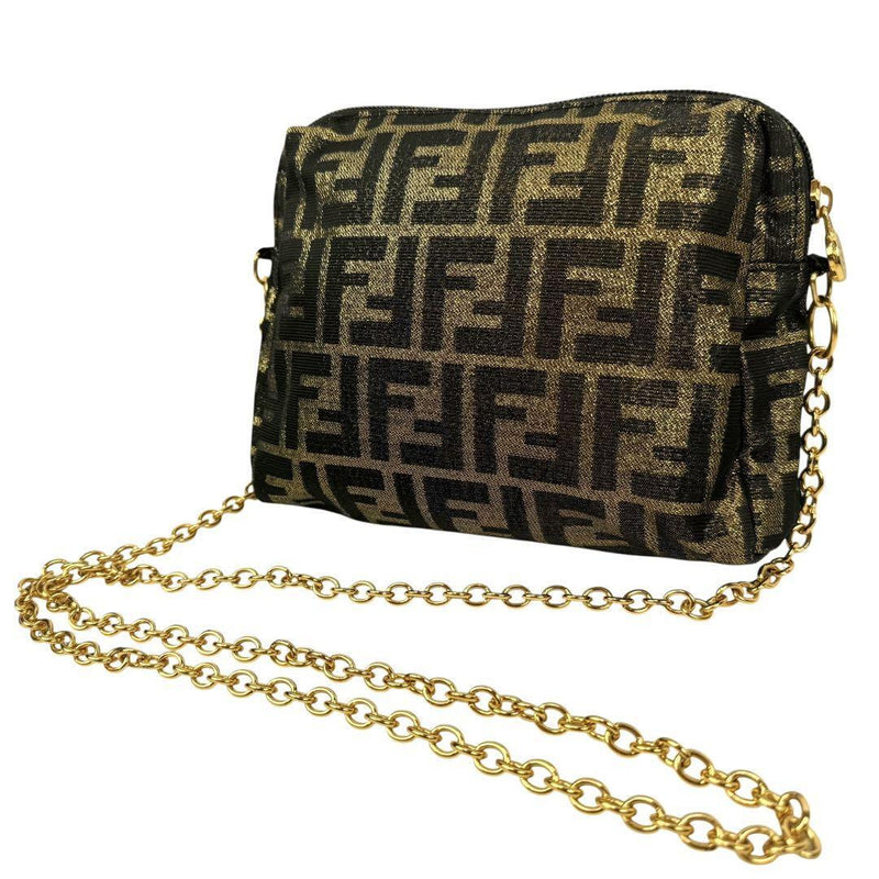 [Good condition] FENDI Zucca glitter gold chain shoulder bag party bag pochette