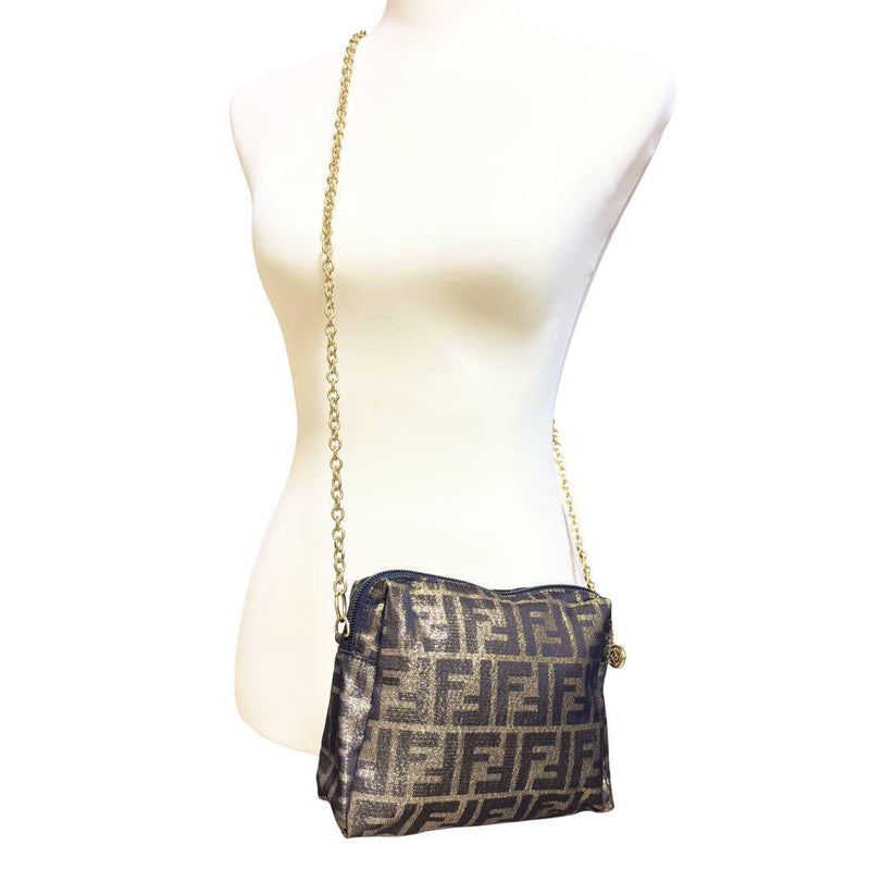 [Good condition] FENDI Zucca glitter gold chain shoulder bag party bag pochette