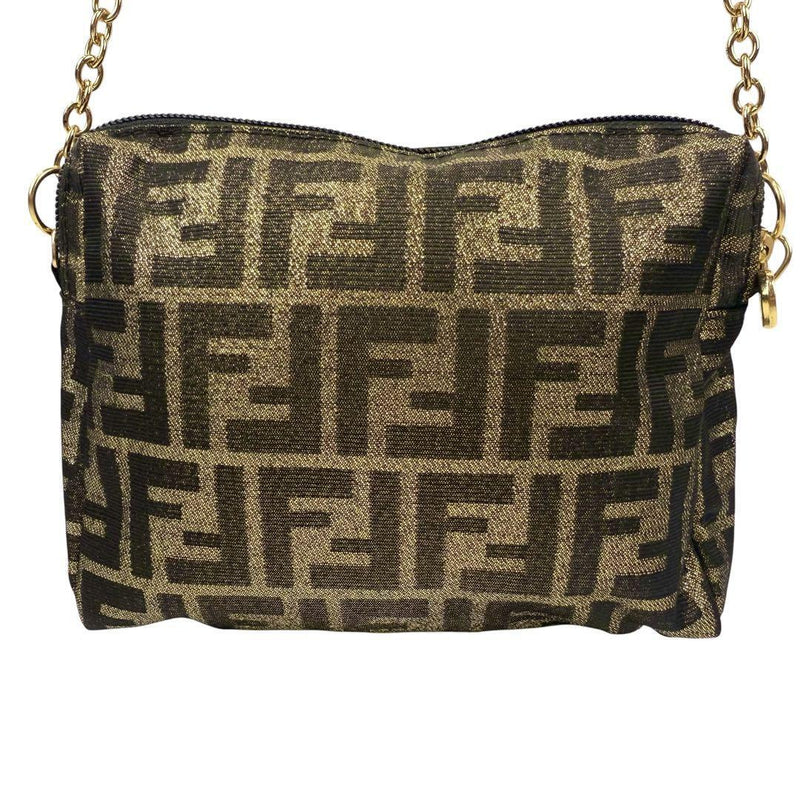 [Good condition] FENDI Zucca glitter gold chain shoulder bag party bag pochette