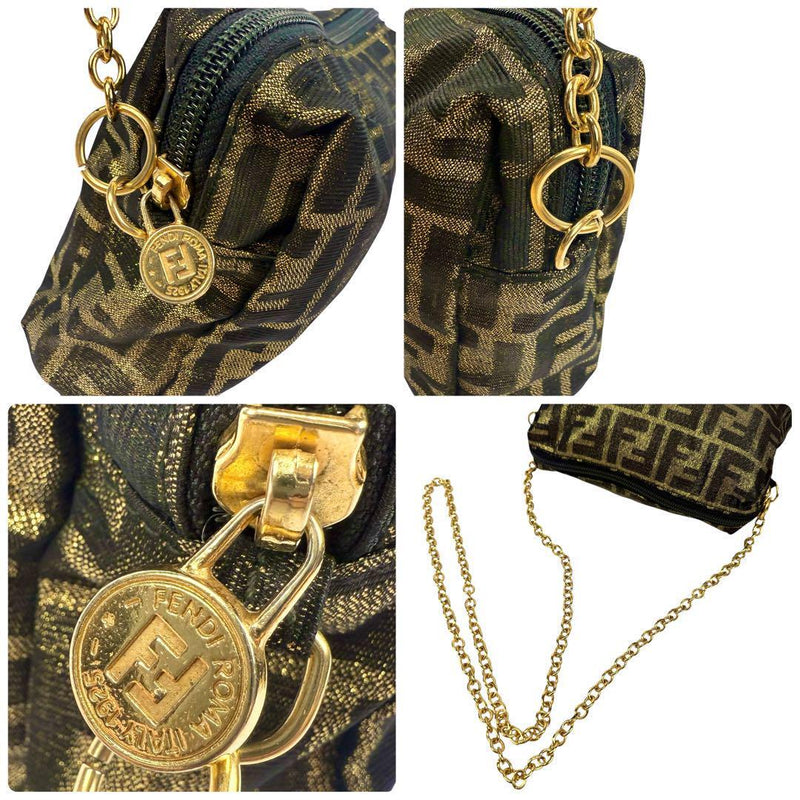 [Good condition] FENDI Zucca glitter gold chain shoulder bag party bag pochette