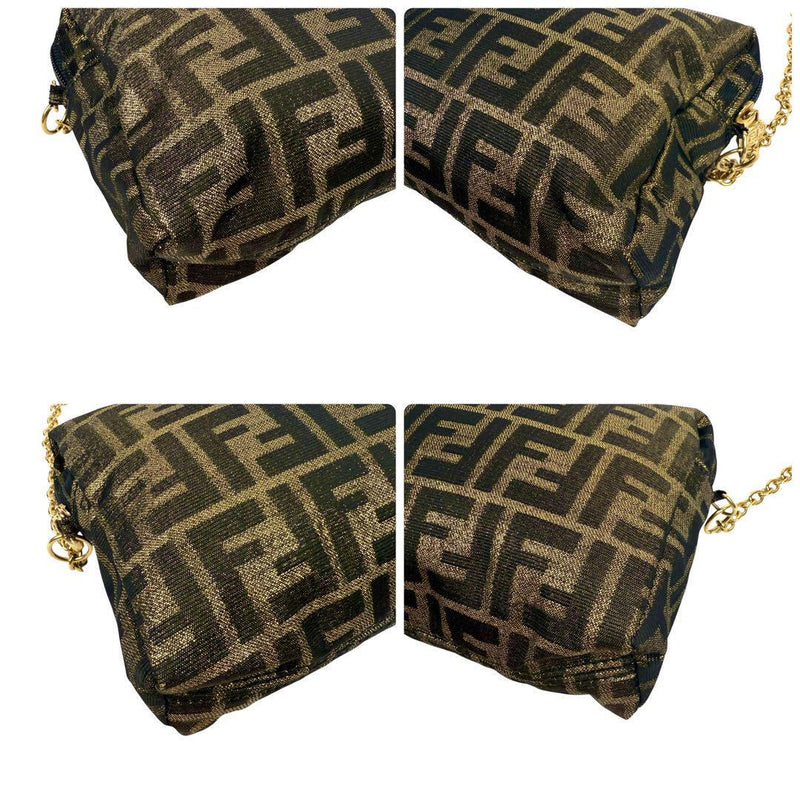 [Good condition] FENDI Zucca glitter gold chain shoulder bag party bag pochette