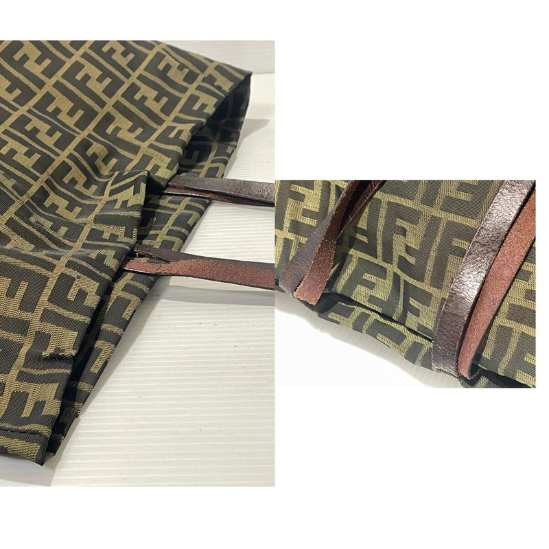 aa28■ Good condition FENDI Zucca pattern canvas leather tote bag brown A4