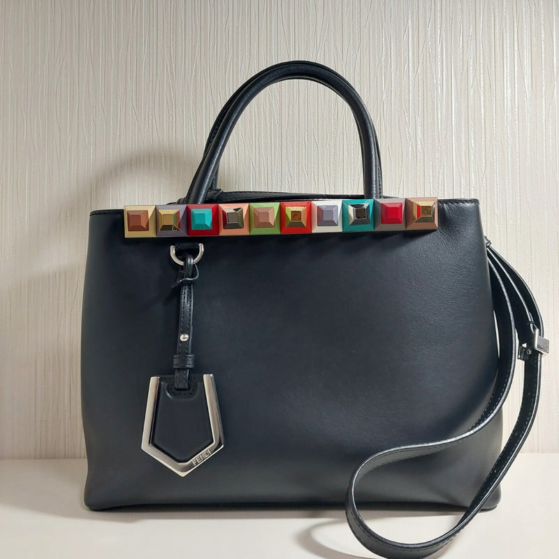 FENDI Petit Toujour 2way Bag Handbag Shoulder Bag Leather Black 8BH253