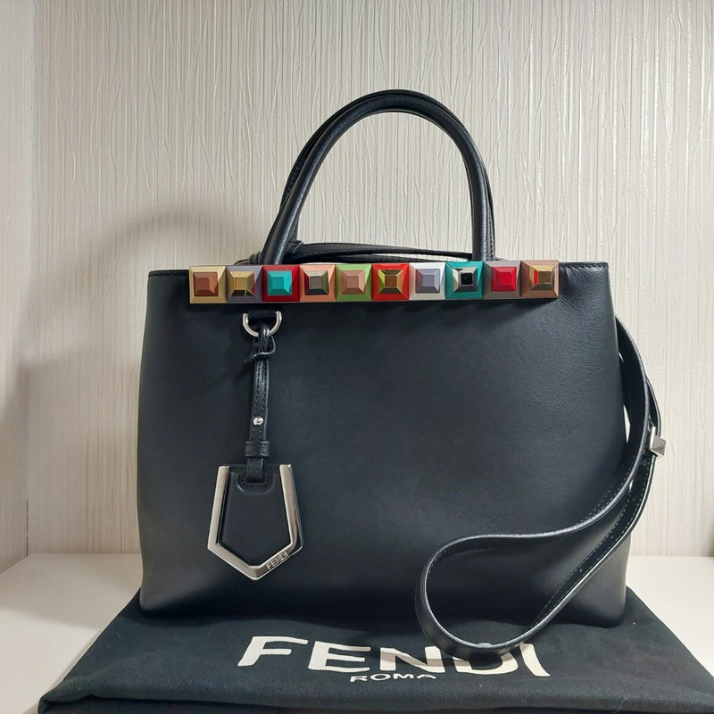 FENDI Petit Toujour 2way Bag Handbag Shoulder Bag Leather Black 8BH253