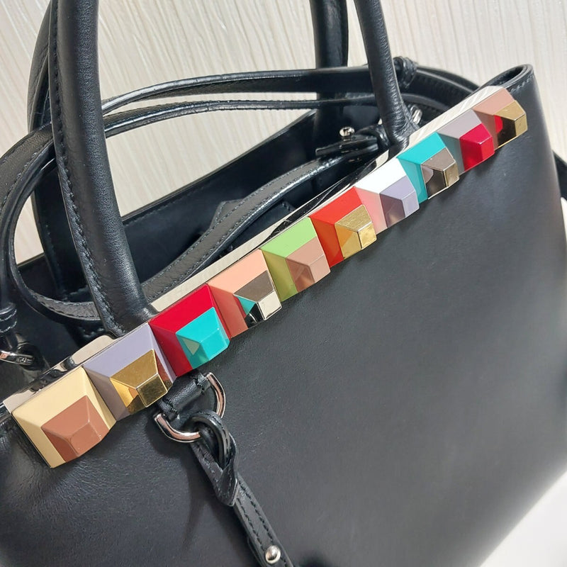FENDI Petit Toujour 2way Bag Handbag Shoulder Bag Leather Black 8BH253