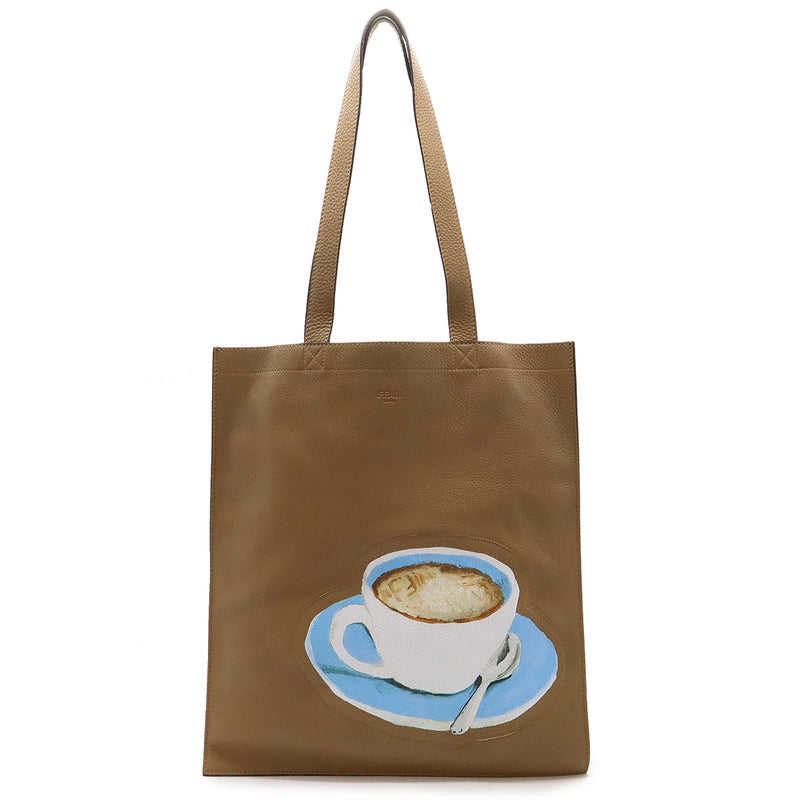 FENDI Coffee Cup Tea Cup Printed Tote Bag Shoulder Bag Semi Shoulder Leather