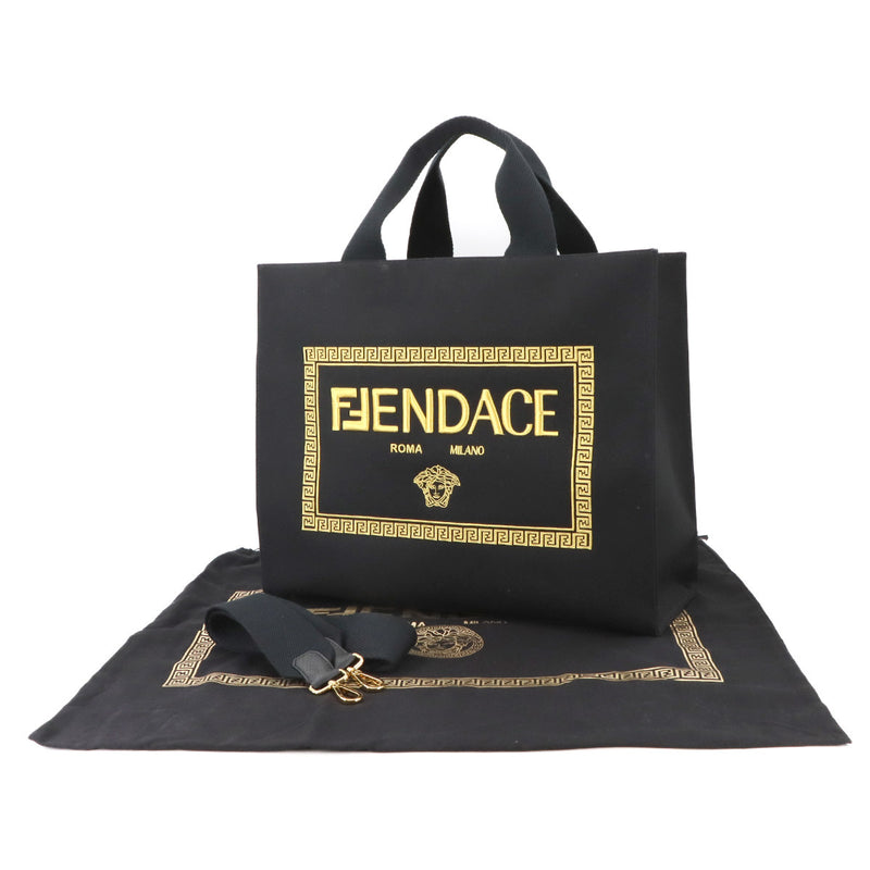 Unused Display Item FENDI Fender Che 2-way Tote Shoulder Bag Canvas Black Gold