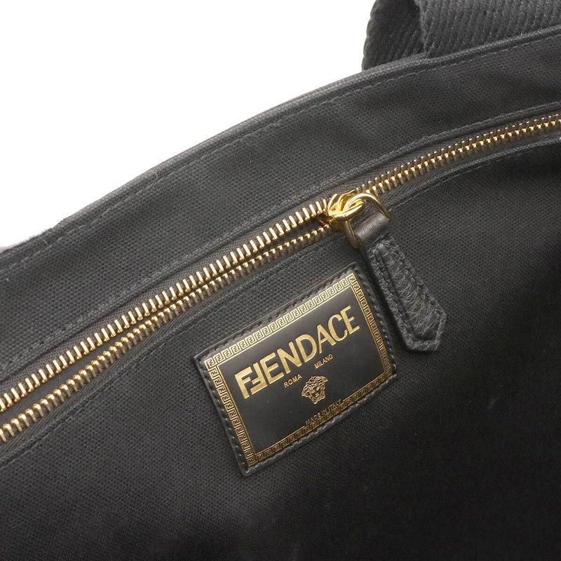 Unused Display Item FENDI Fender Che 2-way Tote Shoulder Bag Canvas Black Gold