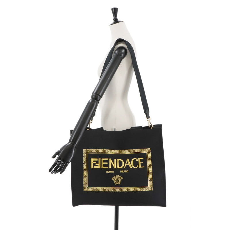 Unused Display Item FENDI Fender Che 2-way Tote Shoulder Bag Canvas Black Gold
