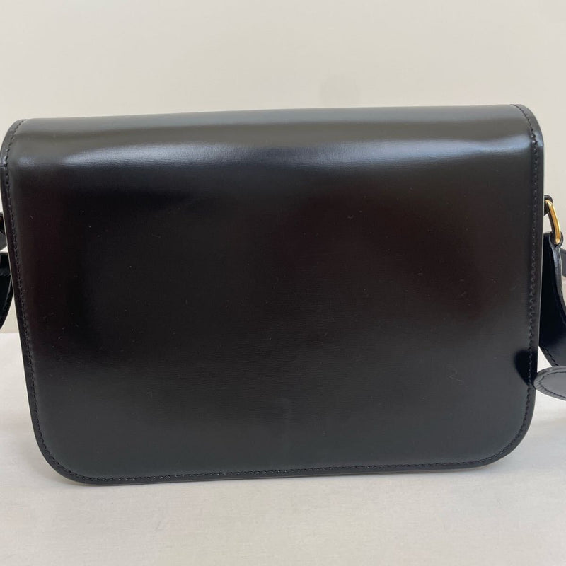 Celine Classic Triomphe Bag / Shiny Calfskin Black Gold Hardware Gold CELINE