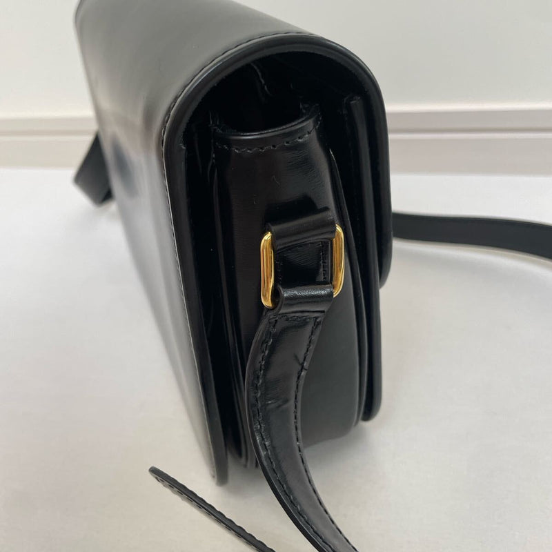 Celine Classic Triomphe Bag / Shiny Calfskin Black Gold Hardware Gold CELINE