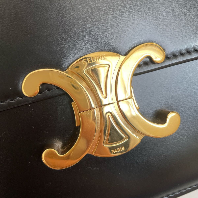 Celine Classic Triomphe Bag / Shiny Calfskin Black Gold Hardware Gold CELINE