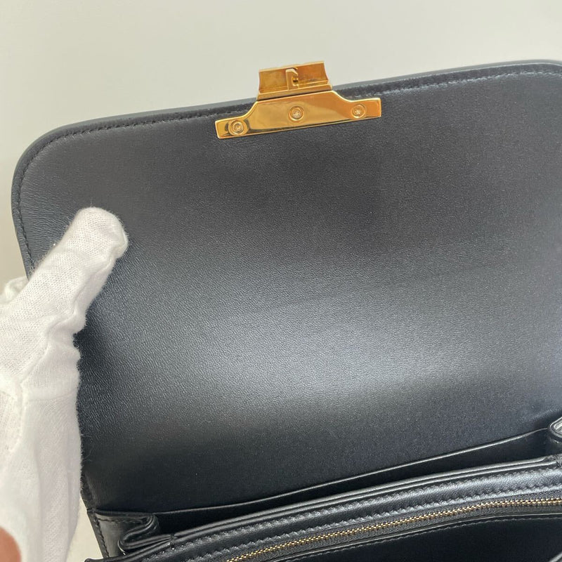 Celine Classic Triomphe Bag / Shiny Calfskin Black Gold Hardware Gold CELINE