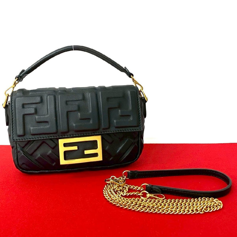 Almost unused FENDI Mamma Bucket FF Logo Hardware Leather 2-way Handbag Chain