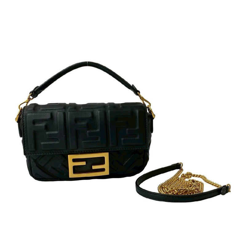 Almost unused FENDI Mamma Bucket FF Logo Hardware Leather 2-way Handbag Chain
