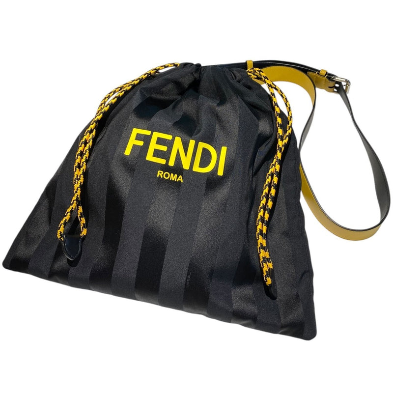 FENDI PEQUIN Pekin Back Slim Clutch Medium Drawstring Shoulder Logo Stripe Bag