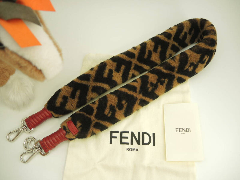 FENDI Long Shoulder Strap FF Motif Mouton Brown Black Thick Good Condition @ 21