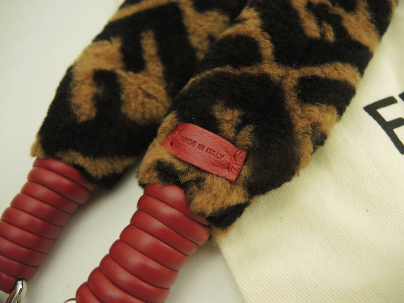 FENDI Long Shoulder Strap FF Motif Mouton Brown Black Thick Good Condition @ 21