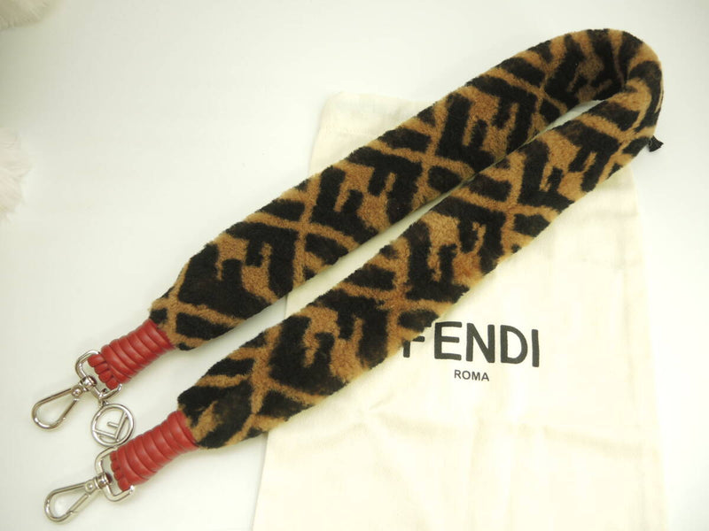FENDI Long Shoulder Strap FF Motif Mouton Brown Black Thick Good Condition @ 21