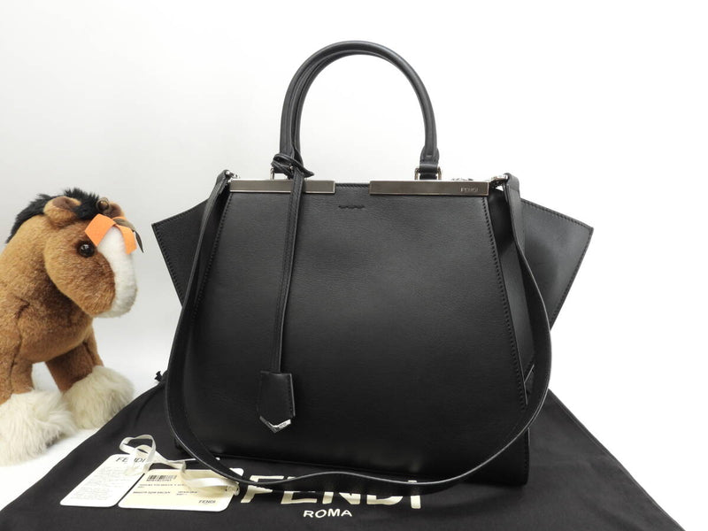 FENDI Trois Jour Leather Black S Handbag Tote Bag in Good Condition @ 54