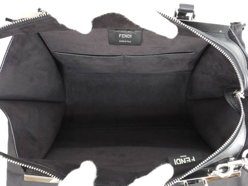 FENDI Trois Jour Leather Black S Handbag Tote Bag in Good Condition @ 54