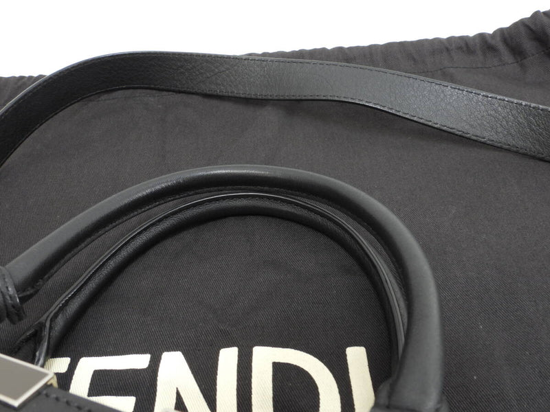 FENDI Trois Jour Leather Black S Handbag Tote Bag in Good Condition @ 54