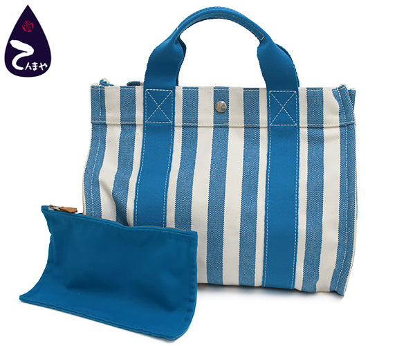 [Quality Shop Tenmaya] [Good condition] Hermes Canvas: Blue x White Cannes PM