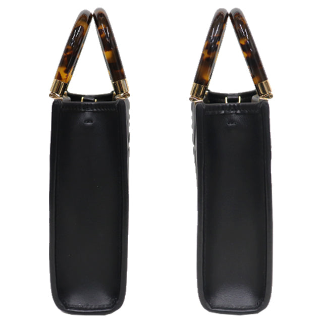 (Good condition) FENDI Sunshine Shopper Shoulder Bag Mini Leather Black Gold