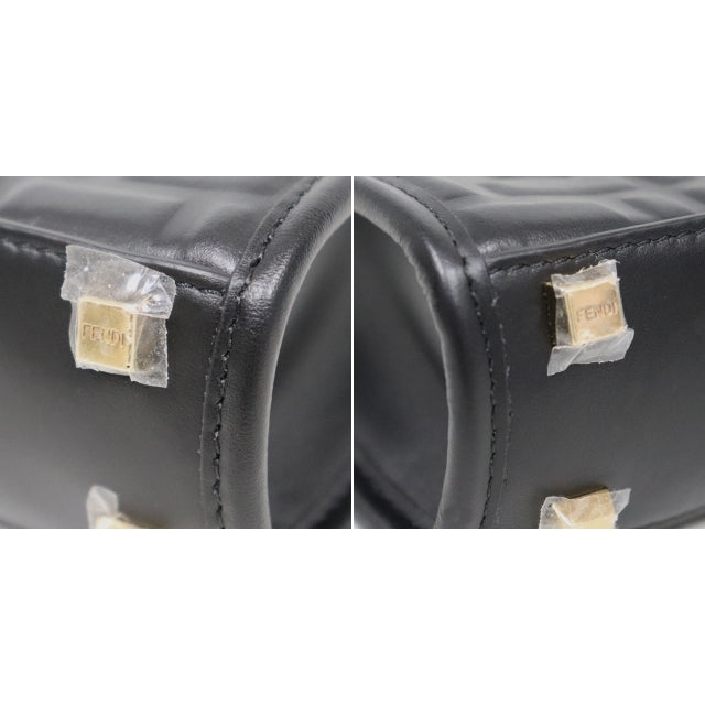 (Good condition) FENDI Sunshine Shopper Shoulder Bag Mini Leather Black Gold