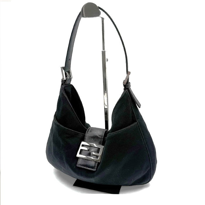 FENDI Handbag One Shoulder Mamma Bucket Logo Buckle Black Free Shipping