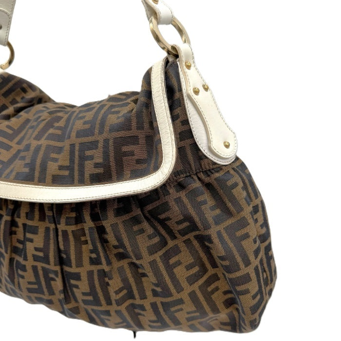 FENDI Shoulder Bag Zucca Pattern Piping Brown White Free Shipping i0413oq005400