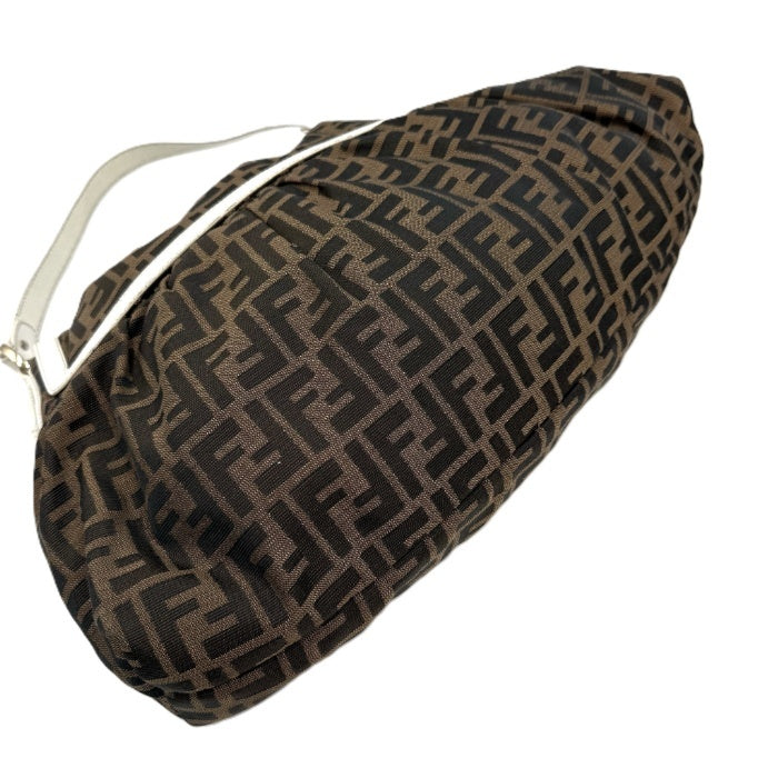 FENDI Shoulder Bag Zucca Pattern Piping Brown White Free Shipping i0413oq005400