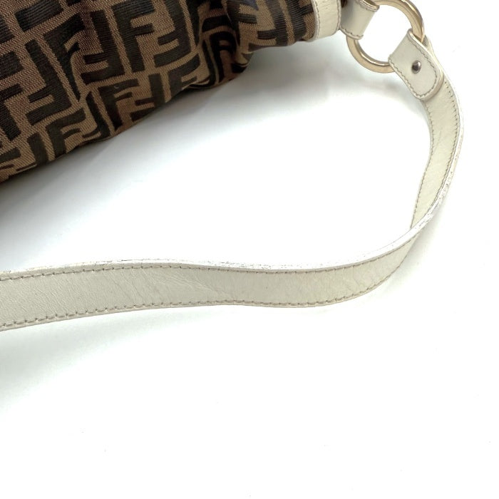 FENDI Shoulder Bag Zucca Pattern Piping Brown White Free Shipping i0413oq005400