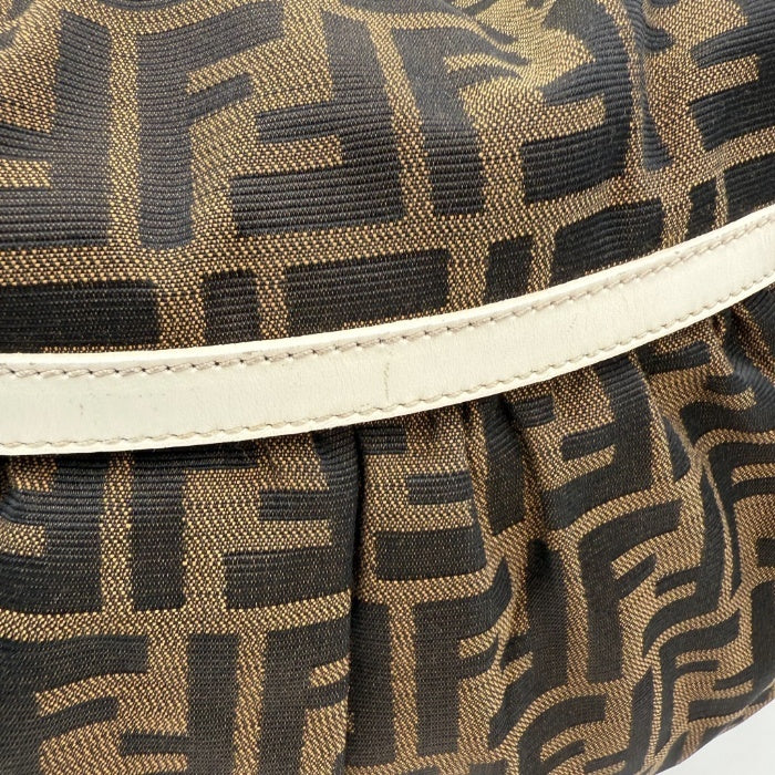 FENDI Shoulder Bag Zucca Pattern Piping Brown White Free Shipping i0413oq005400