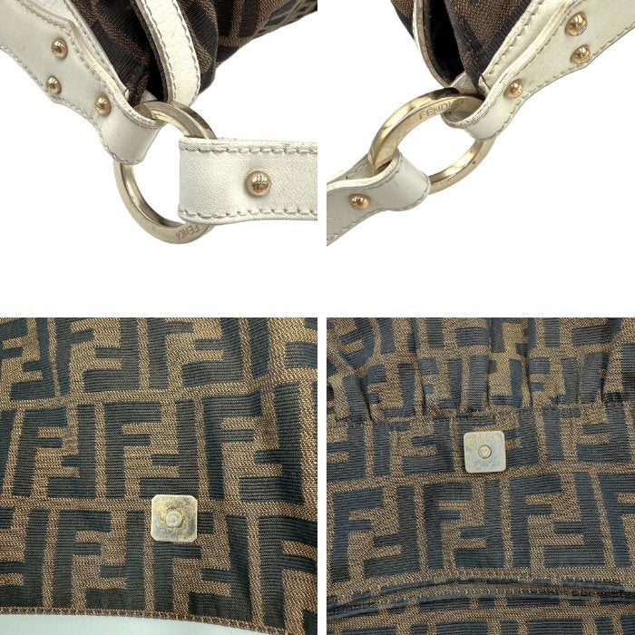 FENDI Shoulder Bag Zucca Pattern Piping Brown White Free Shipping i0413oq005400