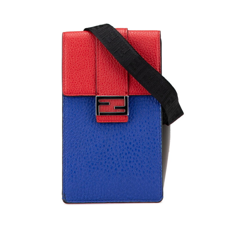 FENDI Shoulder Bag Phone Holder 7AS120 Red Blue Leather Women's FENDI