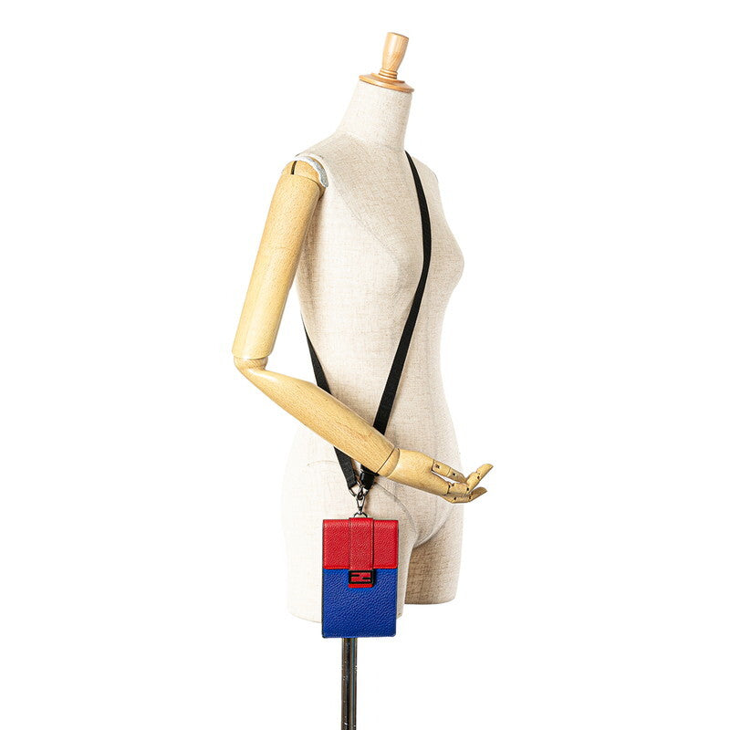 FENDI Shoulder Bag Phone Holder 7AS120 Red Blue Leather Women's FENDI