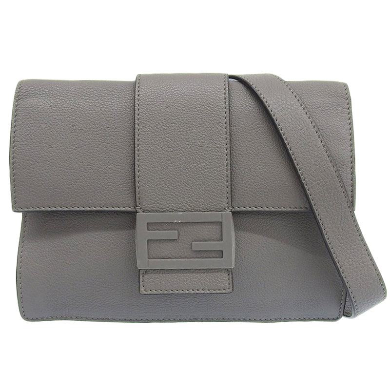 FENDI Flat Bucket Shoulder Bag Leather Gray 7VA524 Beautiful Condition New