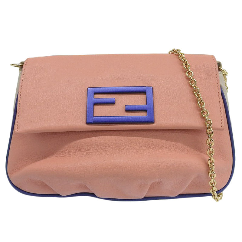 FENDI 2WAY bag, chain shoulder, clutch bag, leather, pink, blue, greige, new