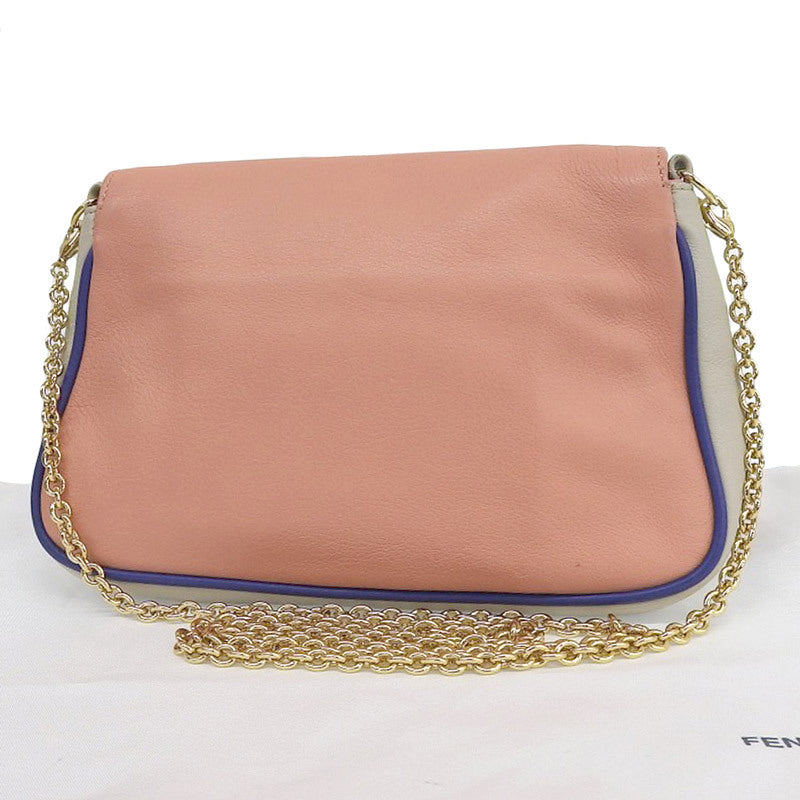 FENDI 2WAY bag, chain shoulder, clutch bag, leather, pink, blue, greige, new