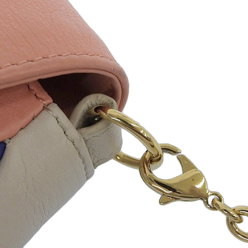 FENDI 2WAY bag, chain shoulder, clutch bag, leather, pink, blue, greige, new