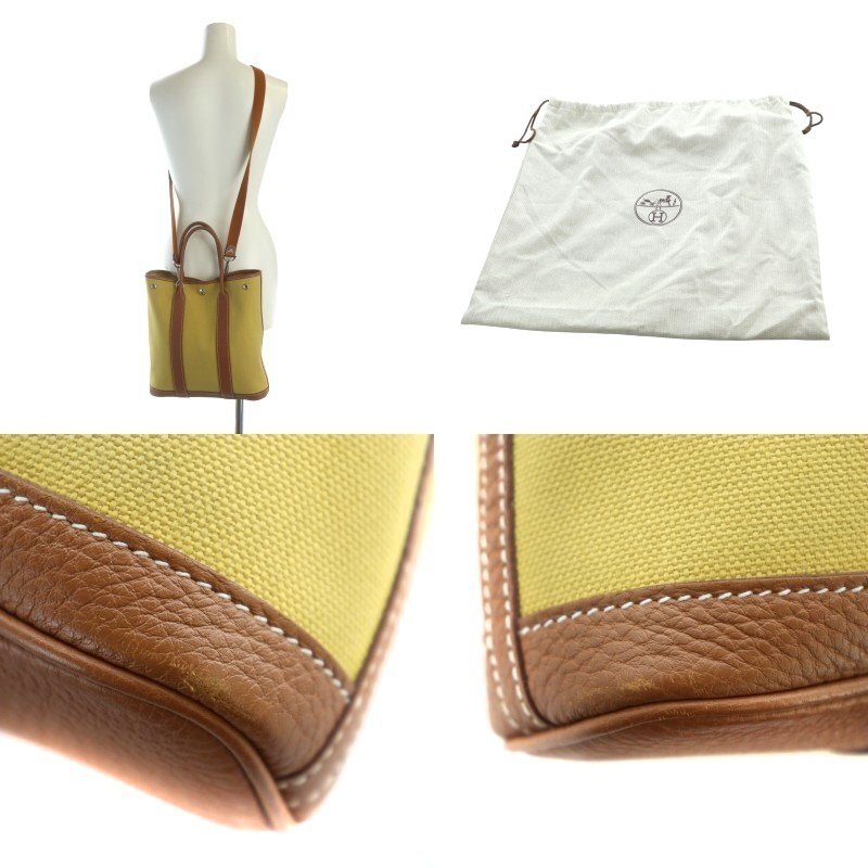 Hermes HERMES Garden File PM Tote Bag Shoulder 2WAY Canvas Leather Toile