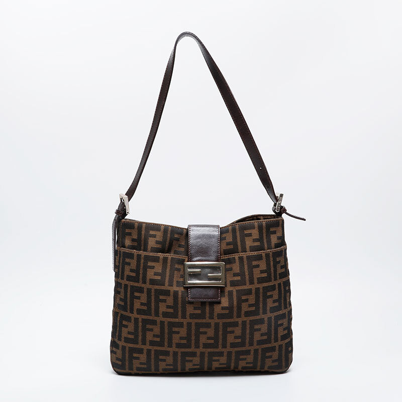 FENDI Shoulder Bag Canvas Zucca Mamma Brown