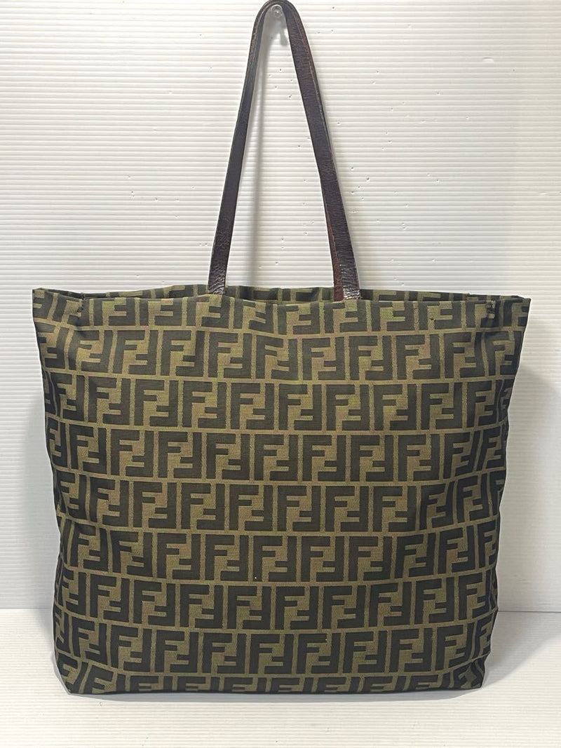 aa28■ Good condition FENDI Zucca pattern canvas leather tote bag brown A4